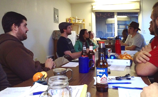 Mock bargaining at Bargaining Team (BT) training session. This was taken near the end of an all-day Saturday training. BT is serious business!